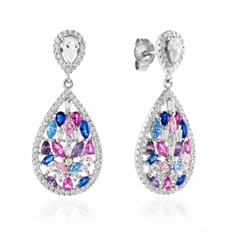 Silver Multi-Coloured Cubic Zirconia Drops