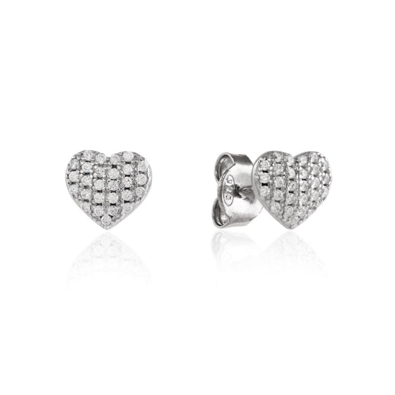 Silver Cubic Zirconia Encrusted Heart Studs