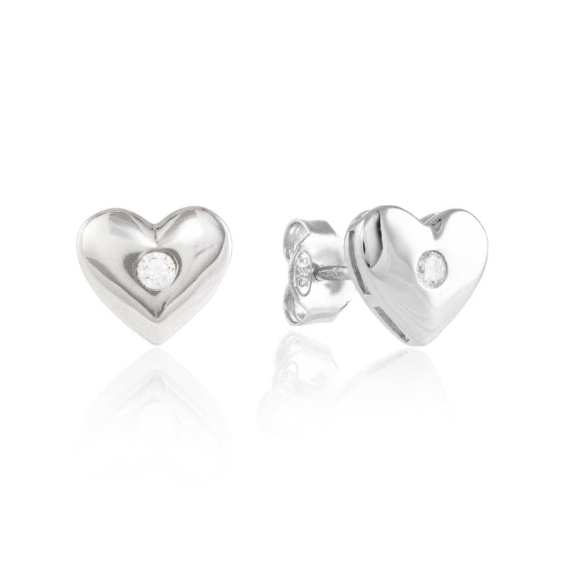 silver heart studs - silver earrings, - studs - cubic zirconia - HC Jewellers - Royston