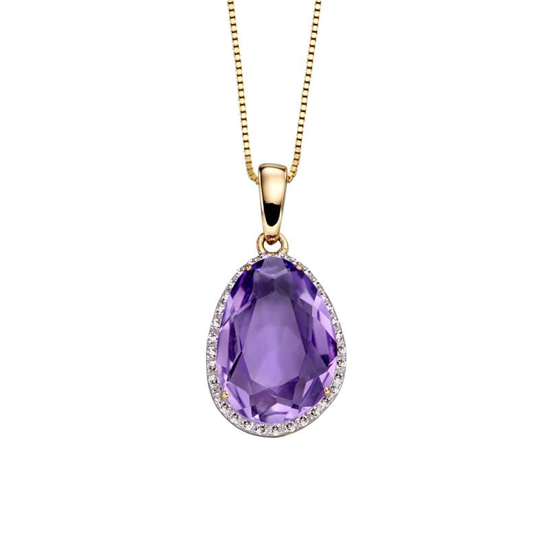 Gold Amethyst & Diamond Asymmetrical Pendant
