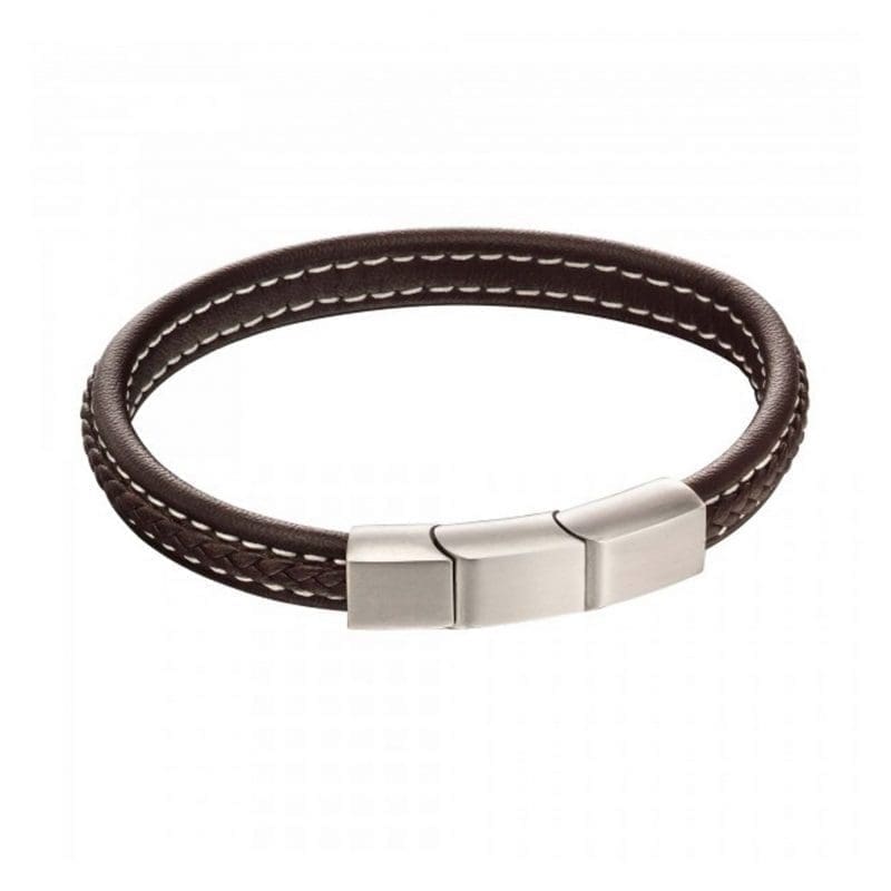 Fred Bennett Plait Mixed Brushed Finish Brown Leather Bracelet