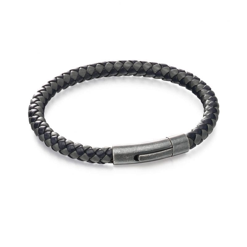 Fred Bennett Grey & Black Leather Woven Bracelet