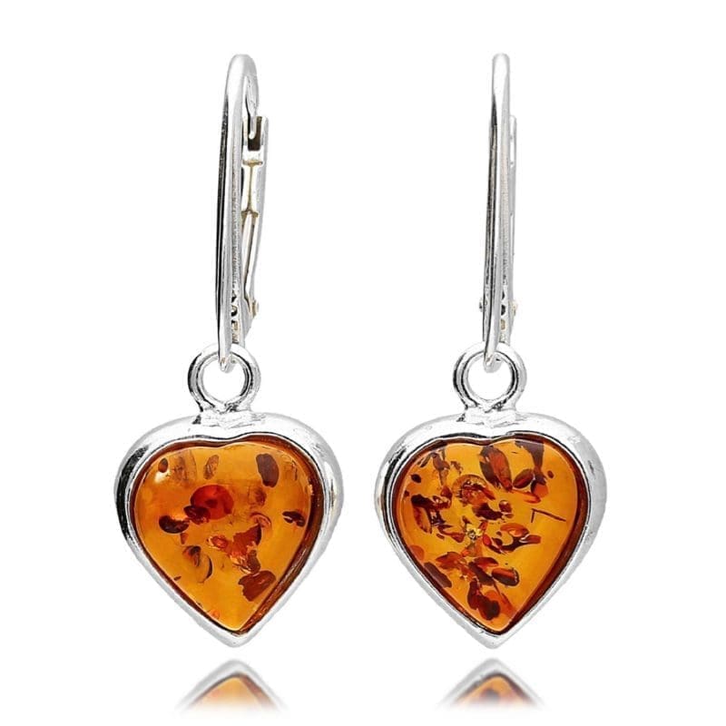 amber heart drop earrings - silver - cognac - HC Jewellers - Royston