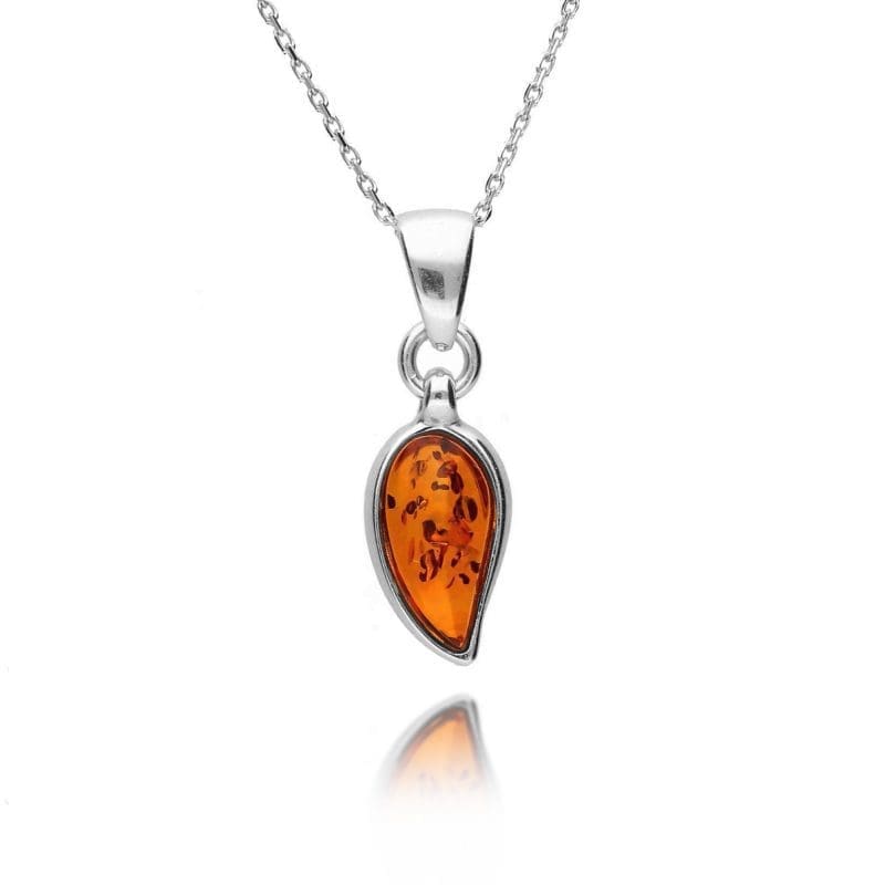 cognac amber pendant - tear drop - silver - HC Jewellers - Royston