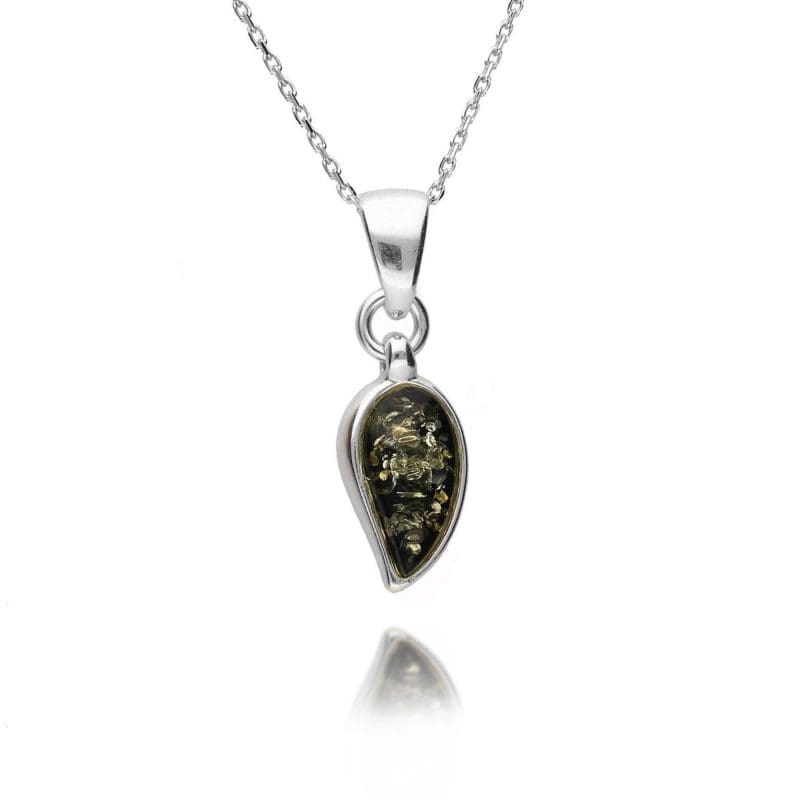 green amber pendant - tear drop - sterling silver - HC Jewellers - Royston