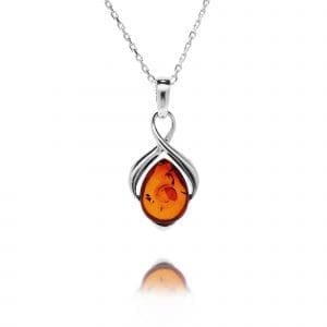 silver cognac amber pendant - pear - sterling silver - HC Jewellers - Royston
