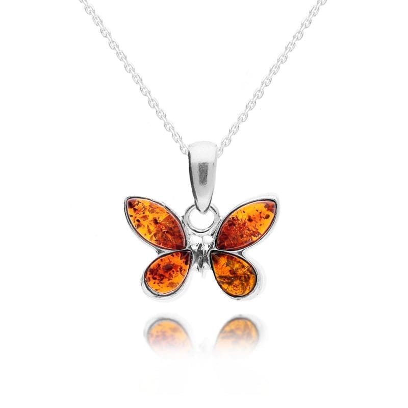 butterfly pendant - cognac - amber - sterling silver - HC Jewellers - Royston