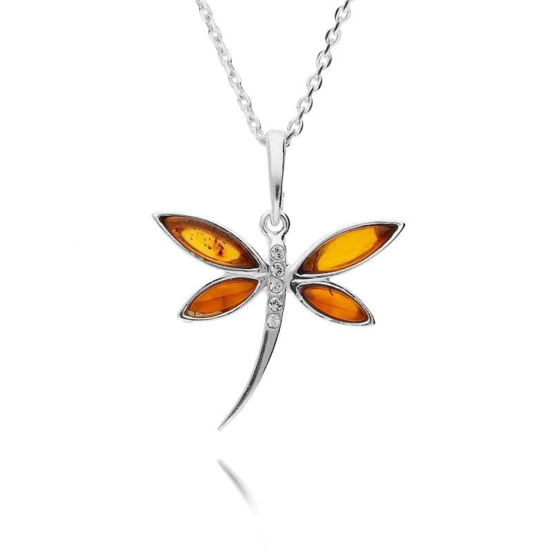 dragonfly pendant - cubic zirconia - amber - silver - HC Jewellers - Royston