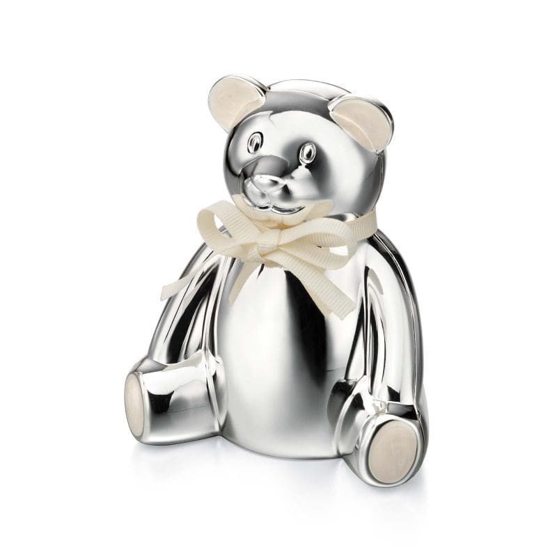 teddy money box - children's gift - silver plated - HC Jewellers - Royston