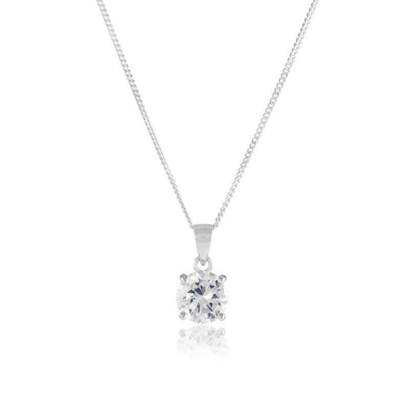Silver Cubic Zirconia 8mm Round Solitaire Pendant