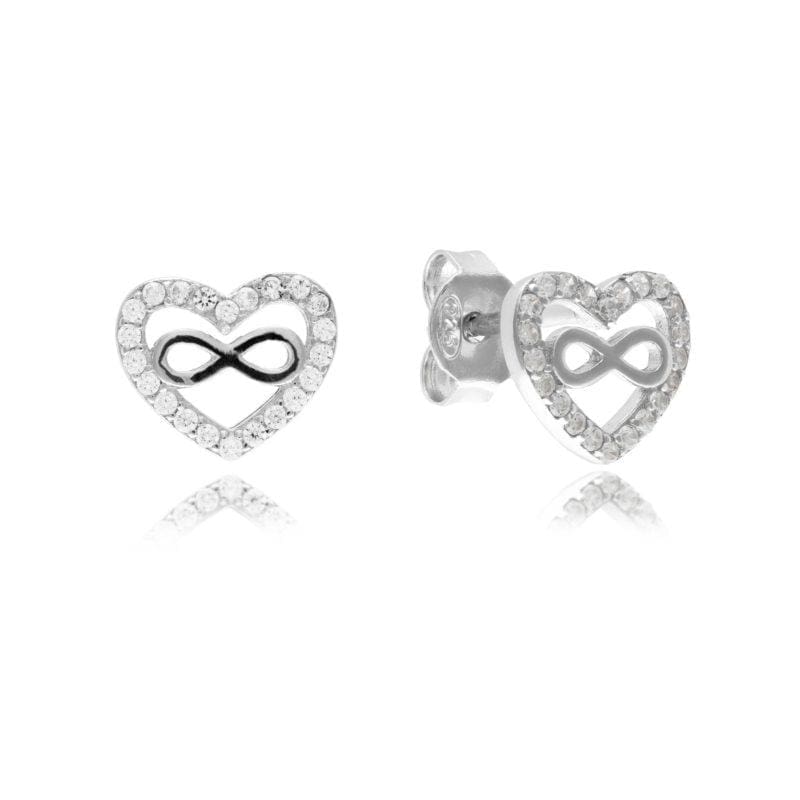 Silver heart infinity studs