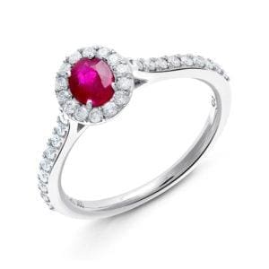Platinum Ruby and Diamond Halo Ring