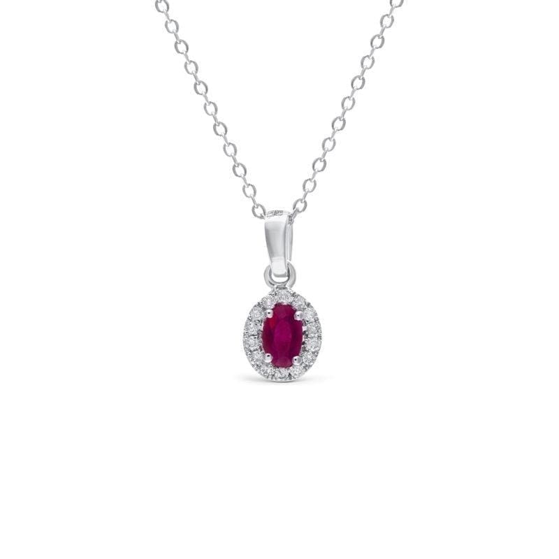 white gold ruby and diamond oval pendant