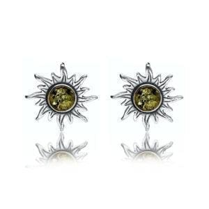 Silver Green Amber Sun Studs