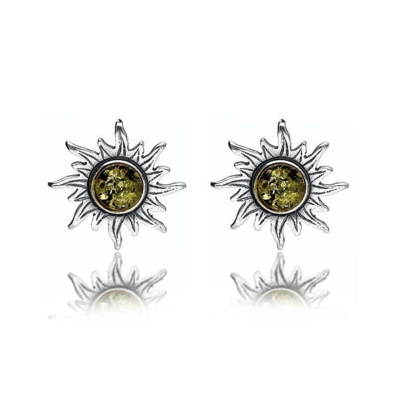 Silver Green Amber Sun Studs