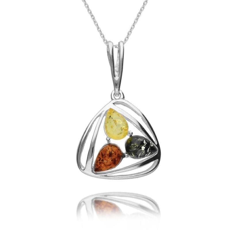Silver Multi-Colour Amber Abstract Pendant with a silver chain