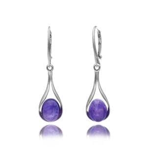 Silver Amethyst Oval Drop Earrings