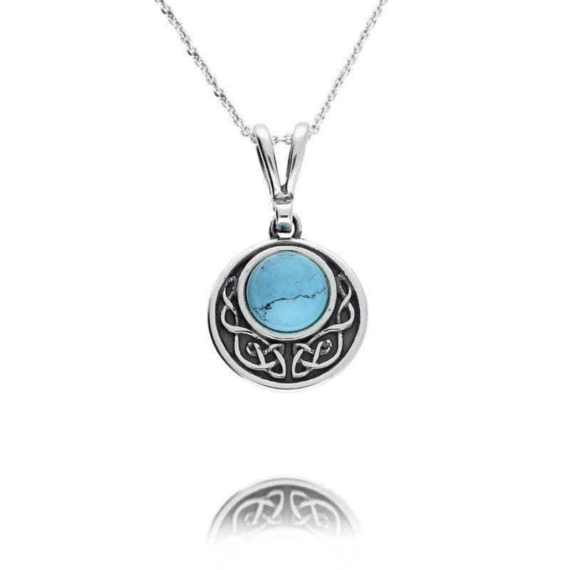 Silver Turquoise Celtic Disc Pendant