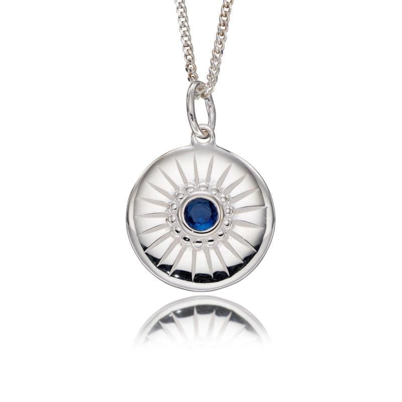 Silver Sun Ray Sapphire Crystal Pendant & Chain
