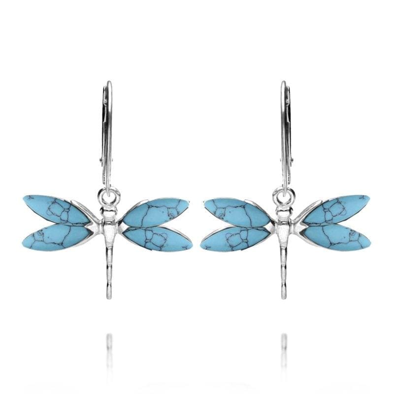 Silver Turquoise Dragonfly Earrings