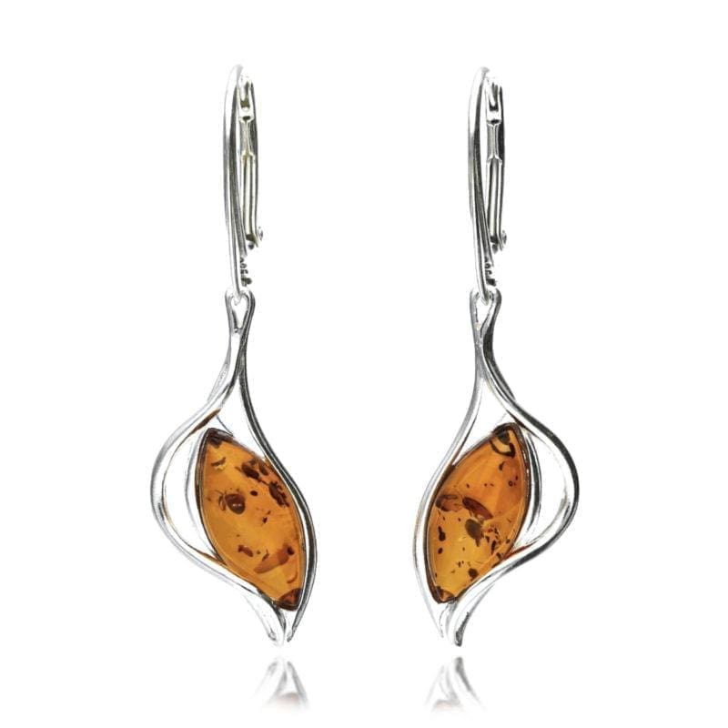 Silver Amber Swirl Drop Earrings