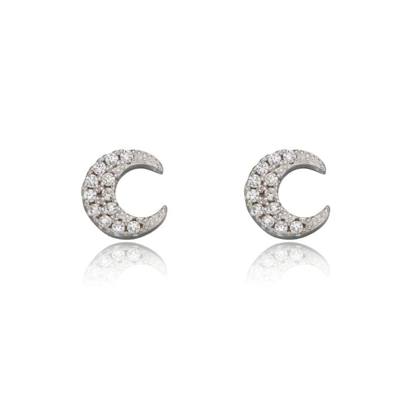 Silver Cubic Zirconia Crescent Moon Studs