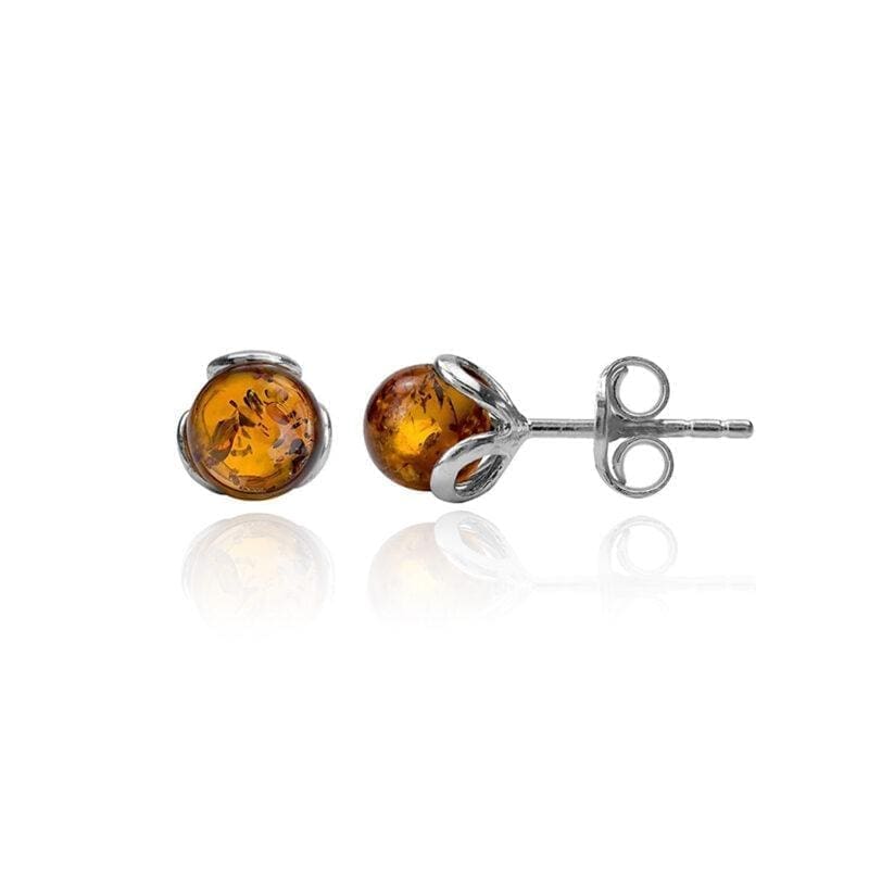 Silver Amber Ball Studs