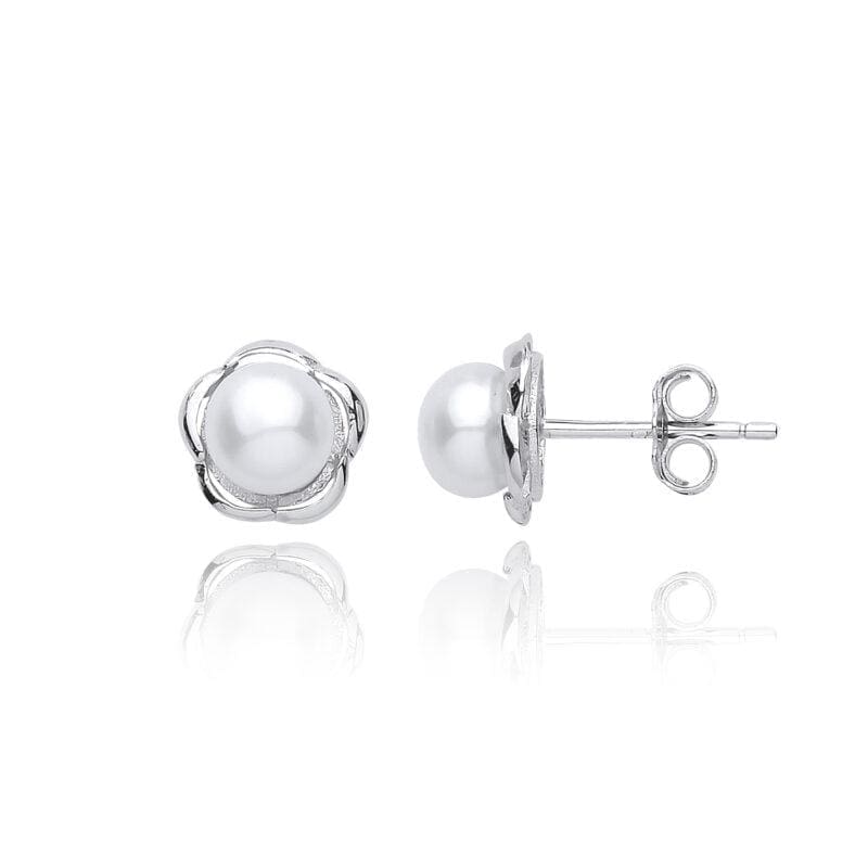 Silver Freshwater Pearl Floral Studs