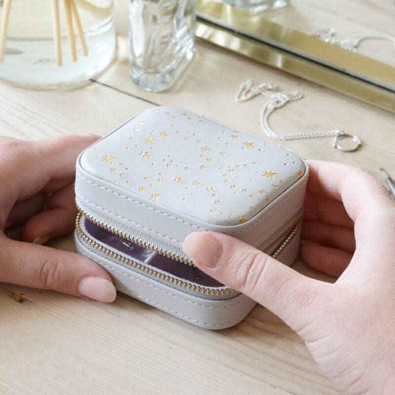 Small Travel Jewellery Case Grey and Lilac