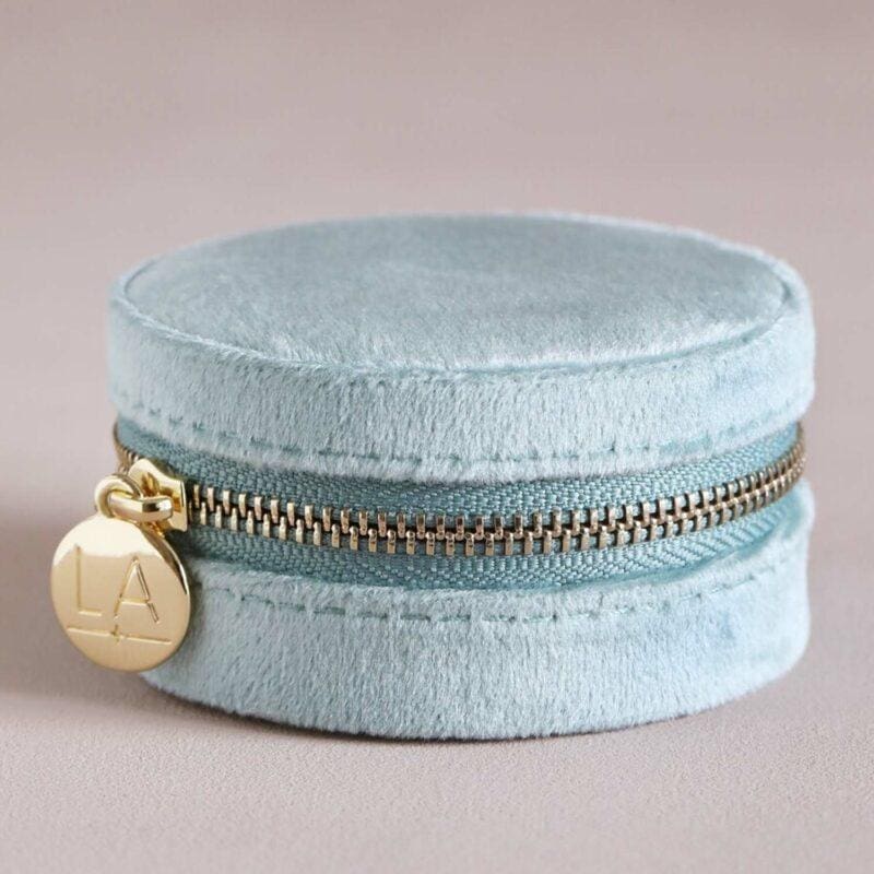 Mint Green Velvet Round Jewellery Case