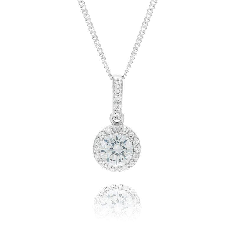Silver Cubic Zirconia Halo Pendant
