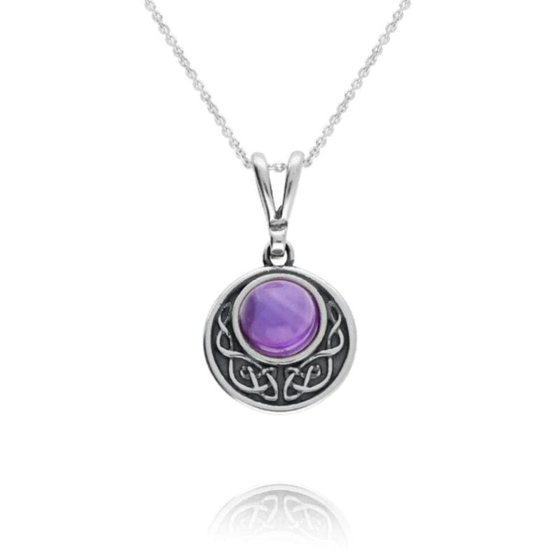 Silver Amethyst Celtic Disc Pendant
