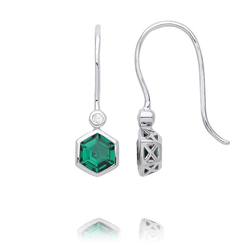 Silver Green Cubic Zirconia Hexagon Drops