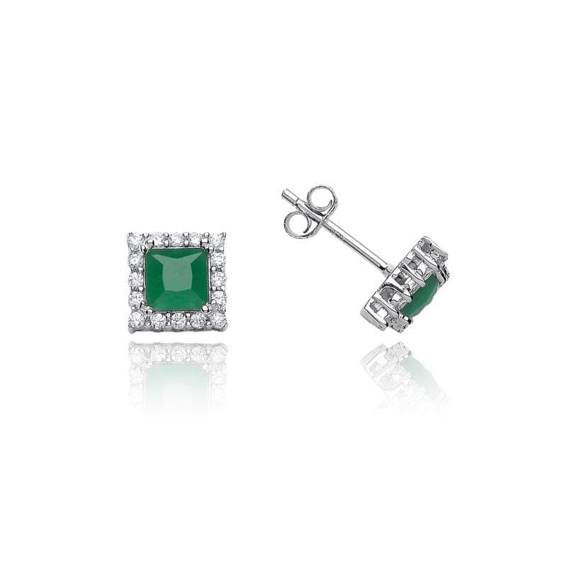 Silver Green Cubic Zirconia Square Halo Studs