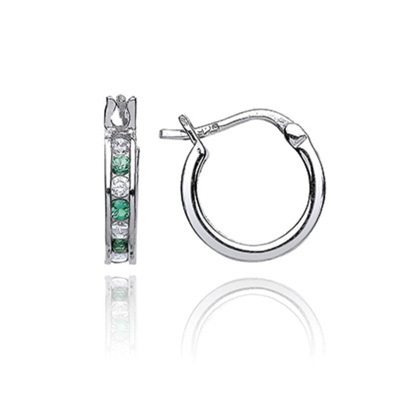 Silver Green Cubic Zirconia Huggie Hoops