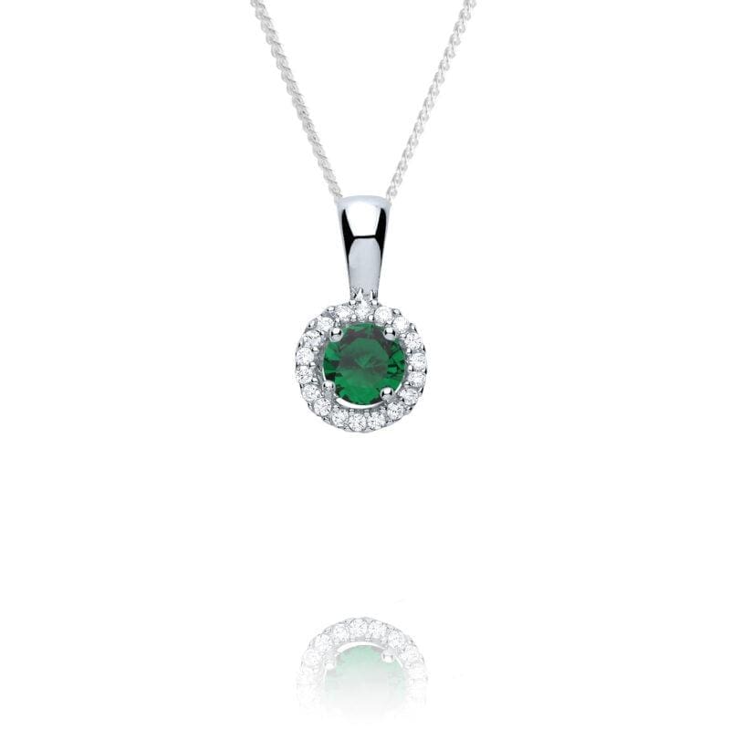 Silver Green Cubic Zirconia Halo Pendant