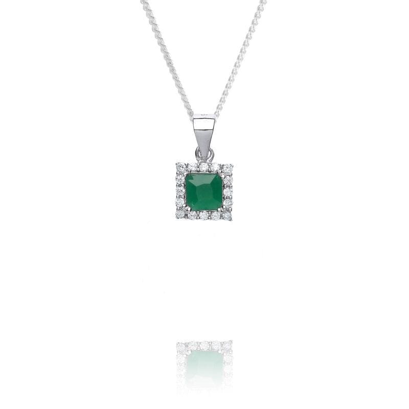 Silver Green Cubic Zirconia Square Halo Pendant