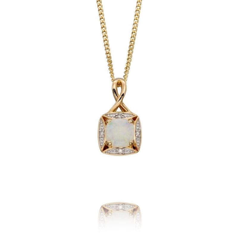 9ct Gold Opal & Diamond Pendant