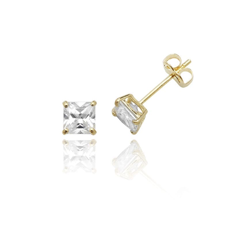 9ct Gold Square Cubic Zirconia Studs 4mm