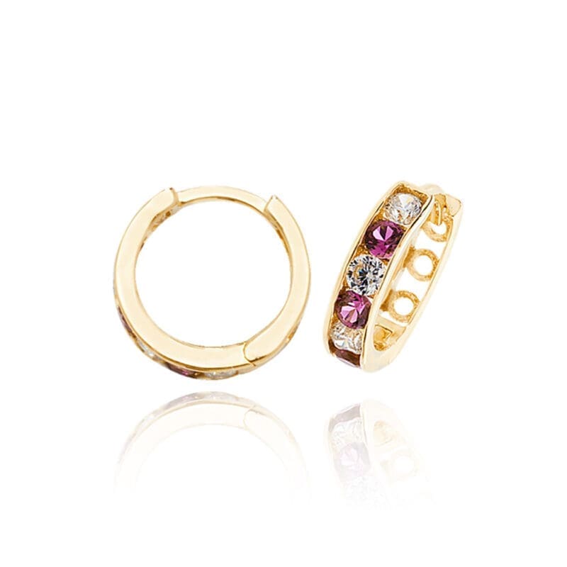 9ct Gold Red & Clear Cubic Zirconia Small Hoops