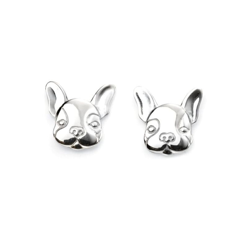 Silver French Bulldog Studs