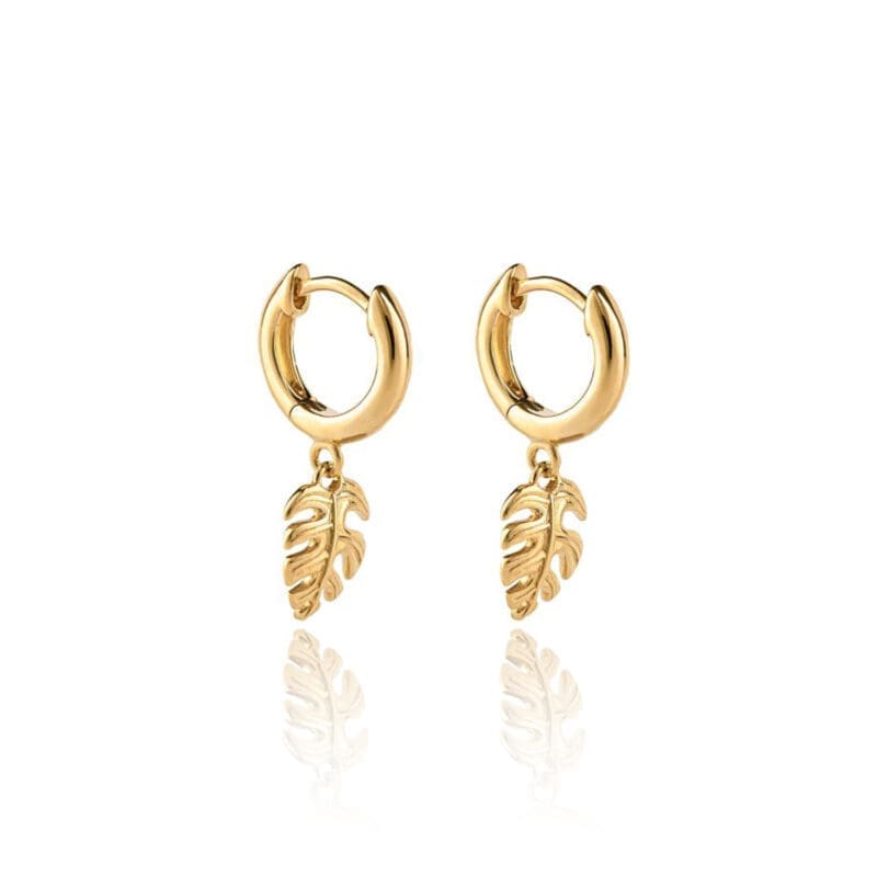 Silver Gold Plated Palm Leaf Charm Hoops