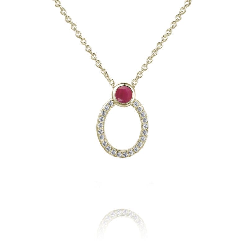 9ct Gold Amore Ruby & Diamond Open Oval Pendant
