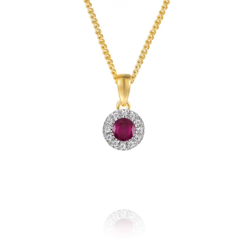 9ct Gold Amore Ruby & Diamond Cluster Pendant