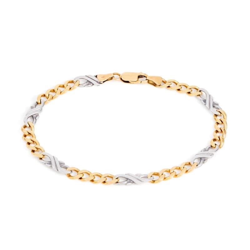 Pre-owned 9ct White & Yellow Gold Figaro Bracelet
