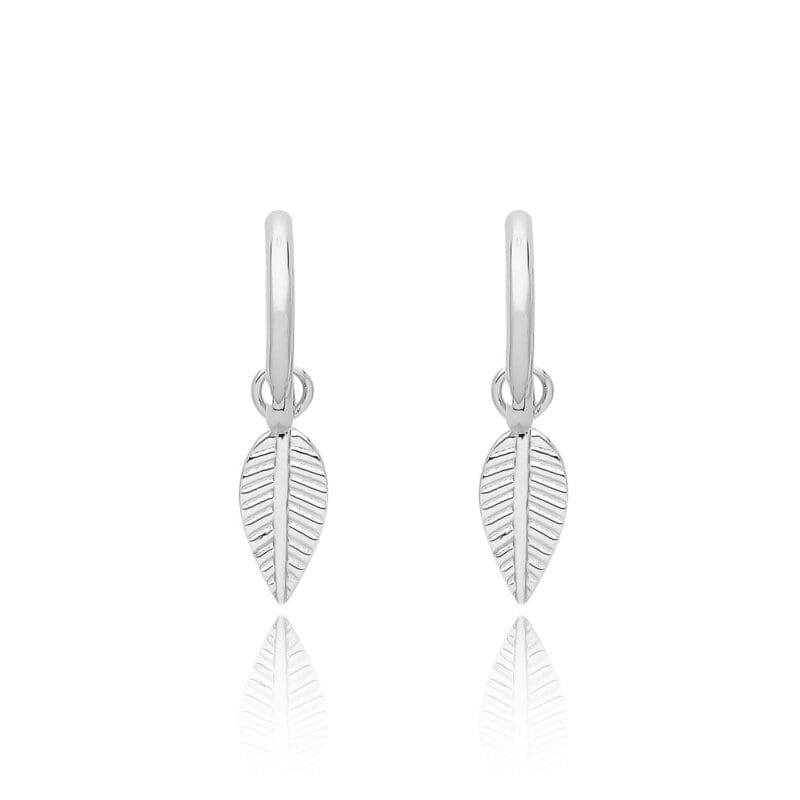 Silver Leaf Charm Huggie Hoops