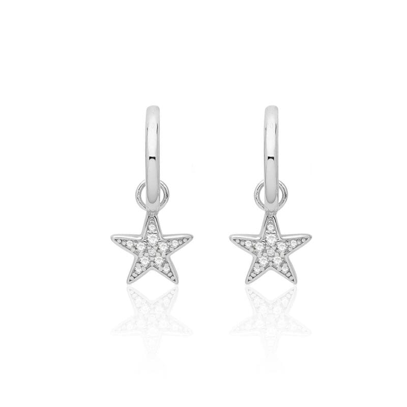 Silver Cubic Zirconia Star Charm Huggie Hoops