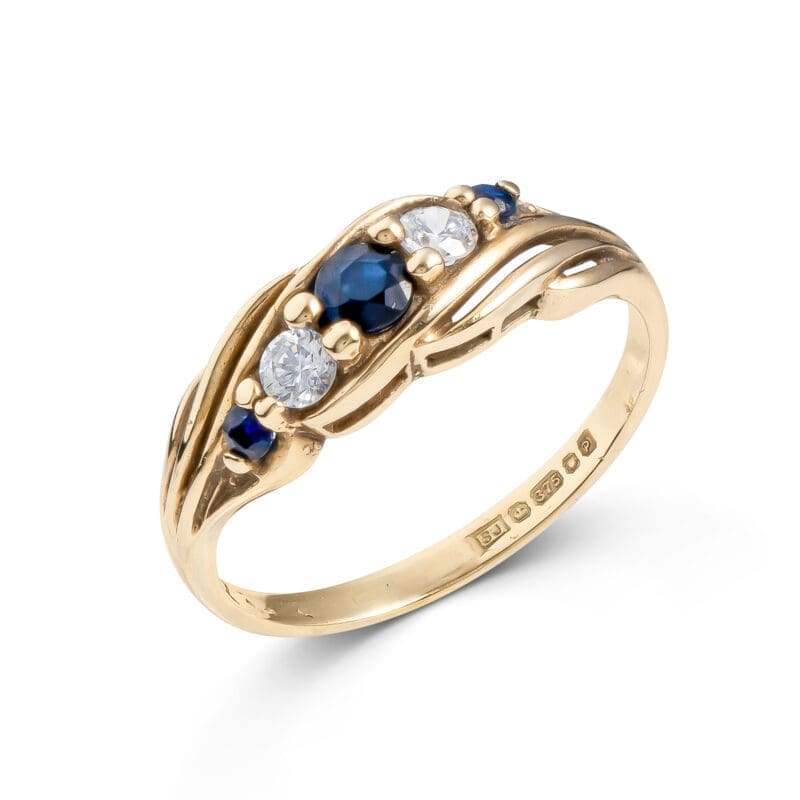 Pre-Owned 9ct Gold Clear & Sapphire Coloured Cubic Zirconia Ring