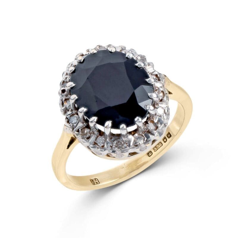 Pre-Owned 9ct Gold Sapphire & Diamond Halo Ring