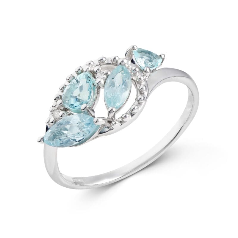 Pre-Owned 9ct White Gold Blue Tourmaline & Diamond Ring